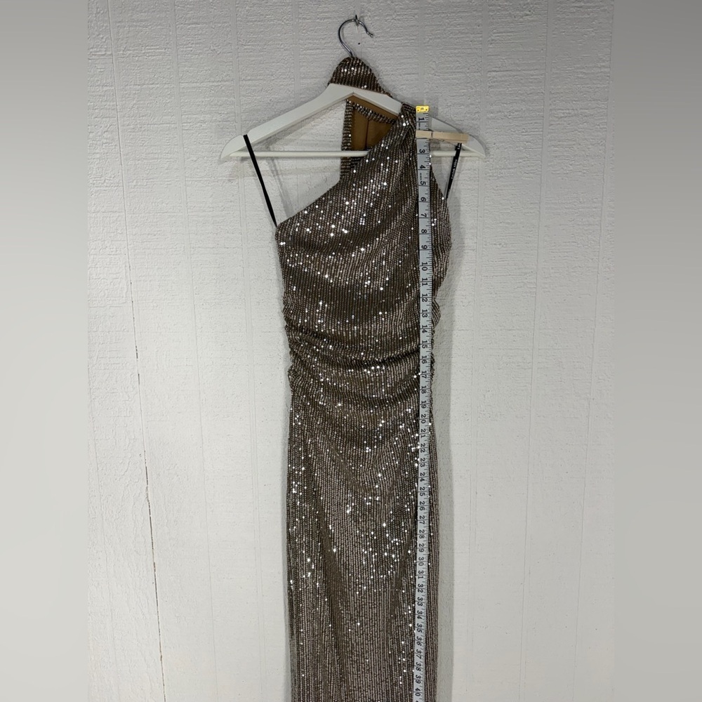 NWT Lavish Alice ALANNI Stretch Sequin Scarf evening gown Silver brown size 2 - Picture 9 of 16